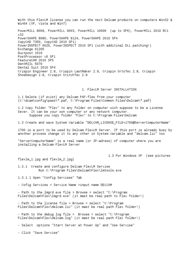 Delcam FlexLM License Installation Guide | PDF | Client (Computing ...