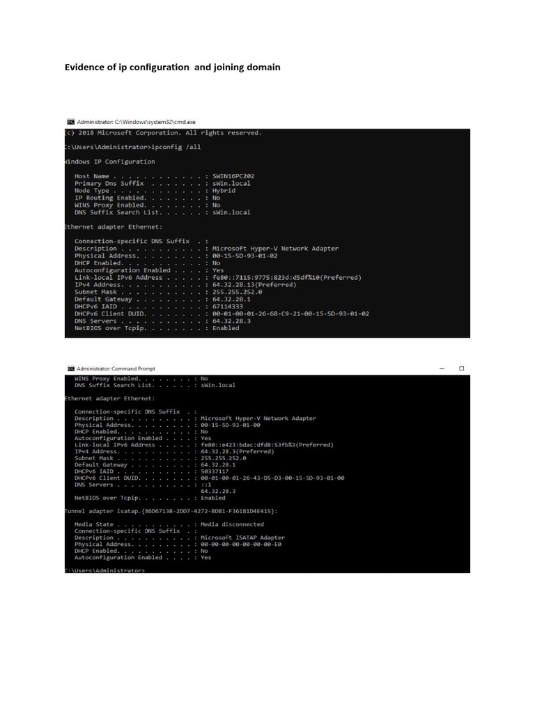 Evidence of Ip Configuration and Joining Domain | PDF
