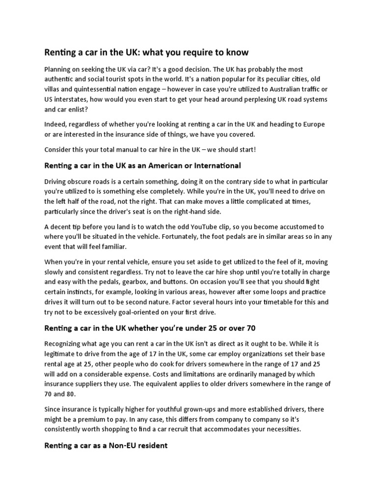 Renting A Car in The UK What You Require To Know PDF Traffic