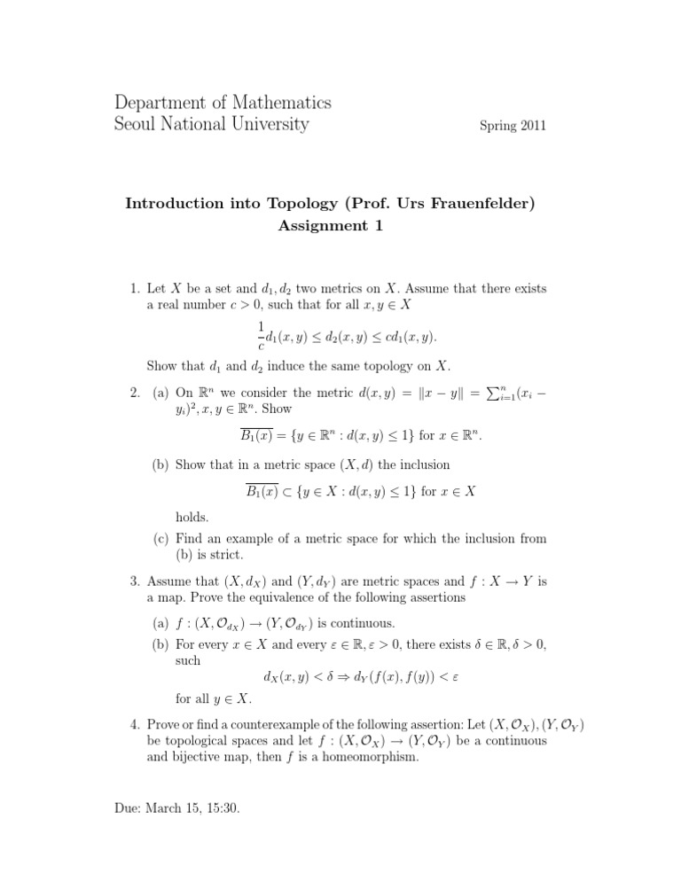 Topology Assignment - Spring 2011 | PDF