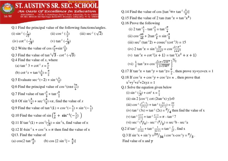 Inverse Circular Function Pdf Trigonometric Functions Equations