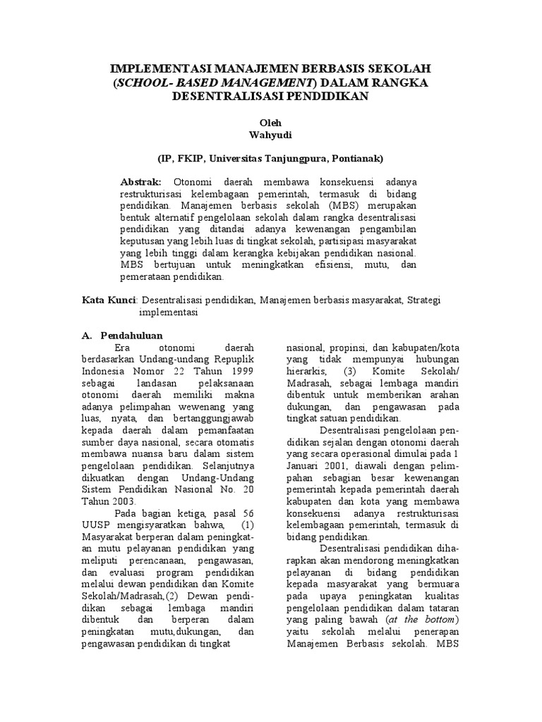 Implementasi Manajemen Berbasis Sekolah | PDF