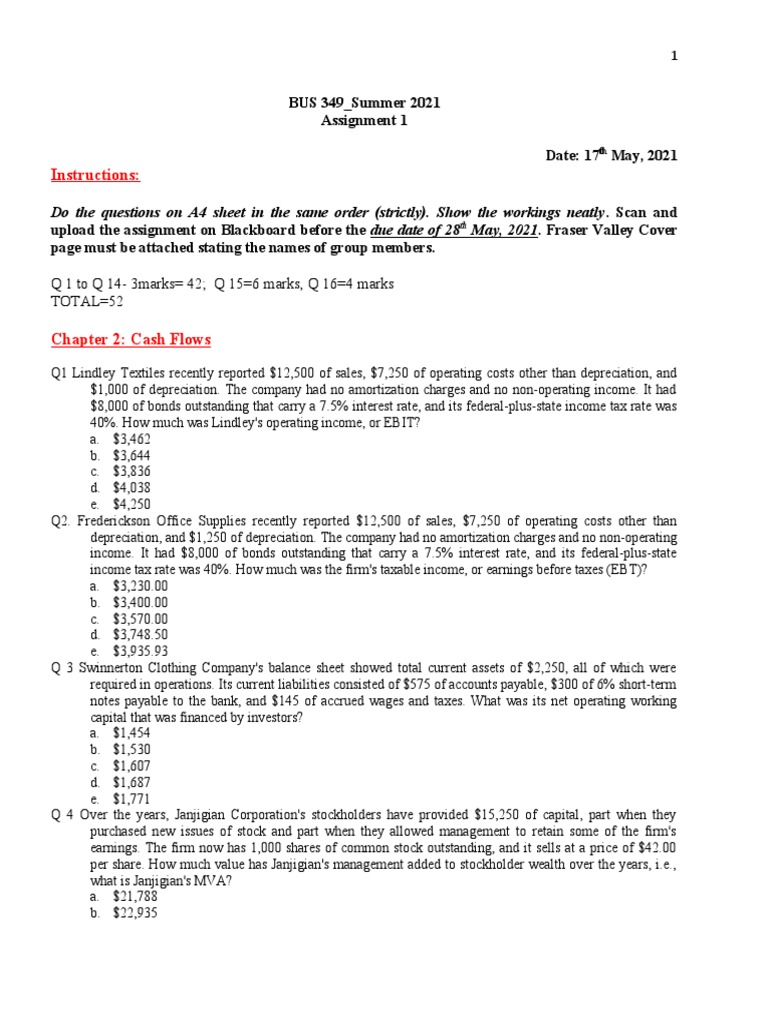 Finance Assignment Guide | PDF | Net Present Value | Internal Rate Of ...