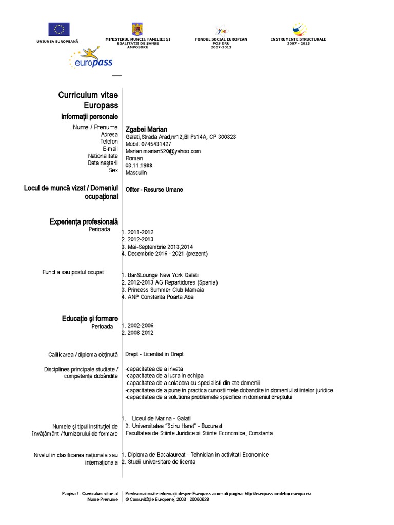 Model de CV Europass | PDF
