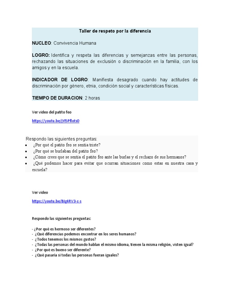 Taller de Respeto a la Diferencia | PDF | Estilo de vida