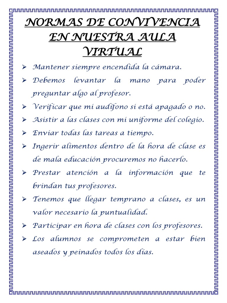 Normas de Convivencia en Nuestra Aula Virtual | PDF | Salud y bienestar ...