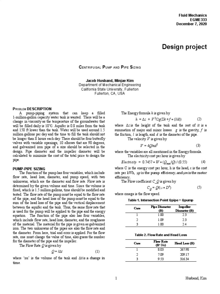 Pump and Pipe Sizing Analysis | PDF | Flow Measurement | Pump