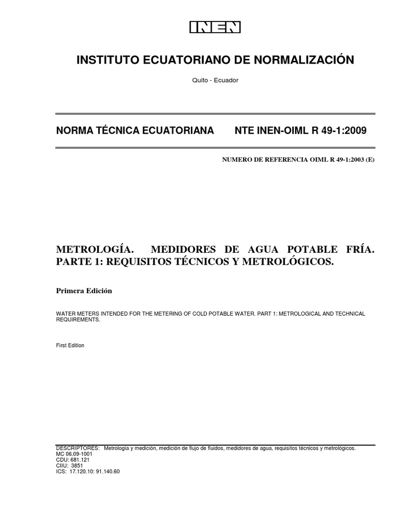Nte Inen Oiml R49-1 | PDF | Electrónica | Medición