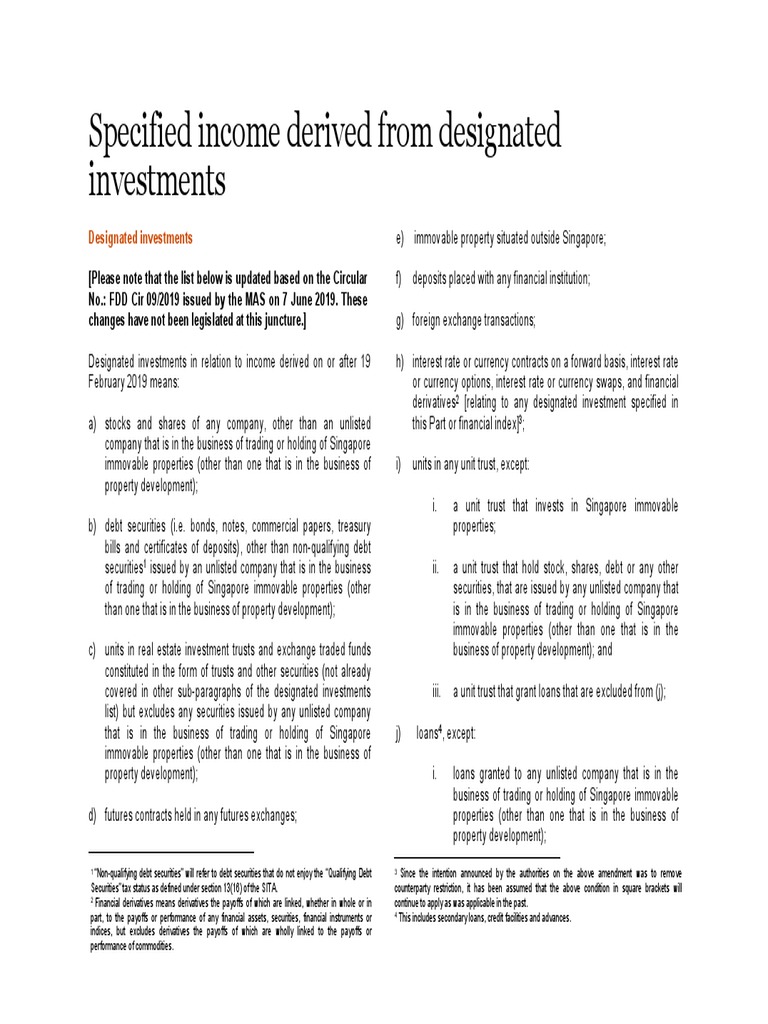 List of Specified From Designated Investments PDF Securities