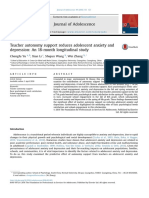 Teacher Autonomy Support Reduces Adolescent Anxiety and Depression