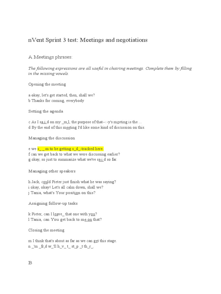 Sprint 3 Test - Meetings and Negotiations | PDF