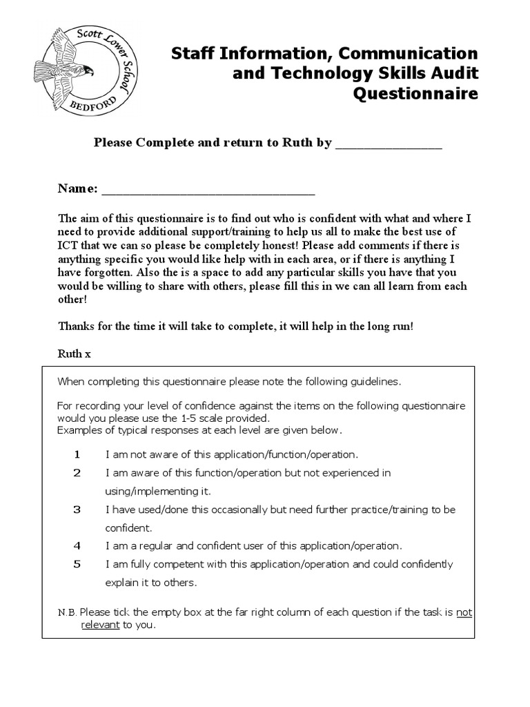 Staff ICT Skills Audit Questionnaire | PDF | Page Layout | Educational ...