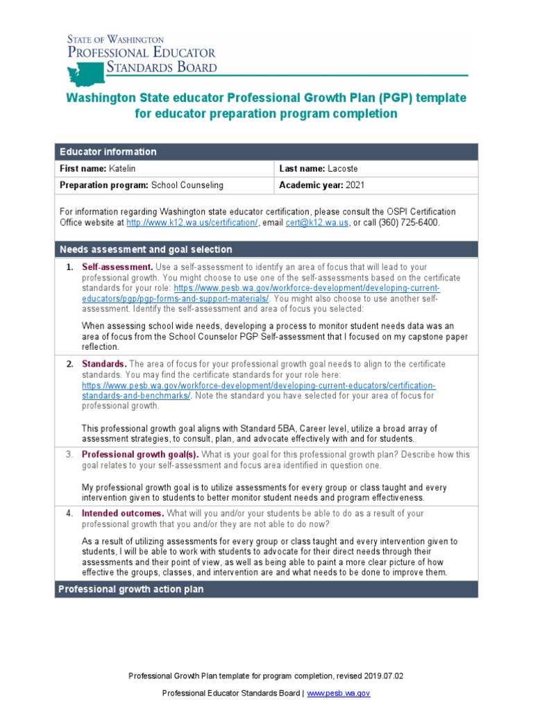 Washington State PGP Template for Counselors | PDF | School Counselor ...