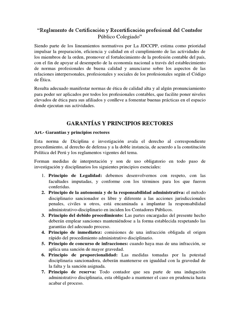 Reglamento de Certificación Contable Perú | PDF | Contador | Disciplinas