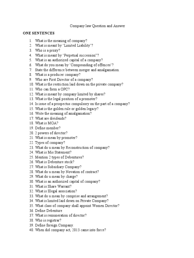 Company Law Q & A PDF Articles Of Association Companies