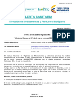 Alerta No. 088-2018 - Albúmina Humana Al 20 de La Marca Comercial QUIMBIOTEC