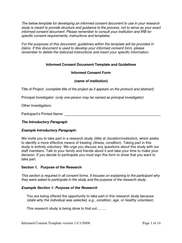 Informed Consent Document Template and Guidelines Informed Consent Form