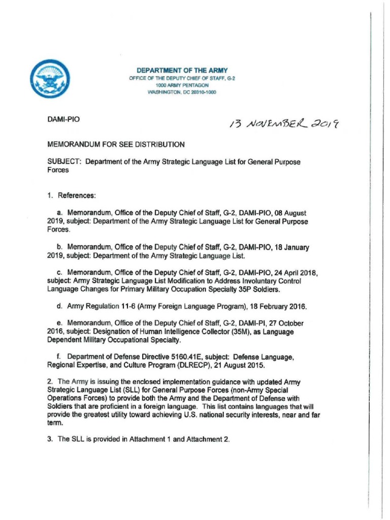 Army Strategic Language List 2025 | PDF | Staff (Military) | United ...