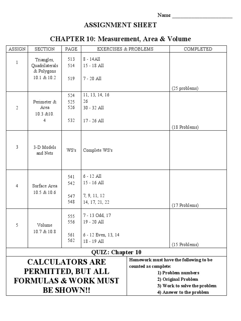 Chapter 10 Math Assignment Guide | PDF