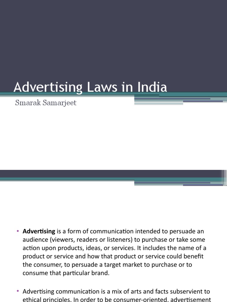 Advertising Laws in India: Smarak Samarjeet | PDF | Obscenity | Advertising