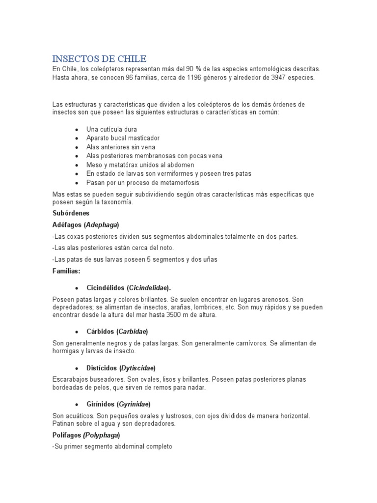 Insectos de Chile | PDF | Escarabajo | Insectos