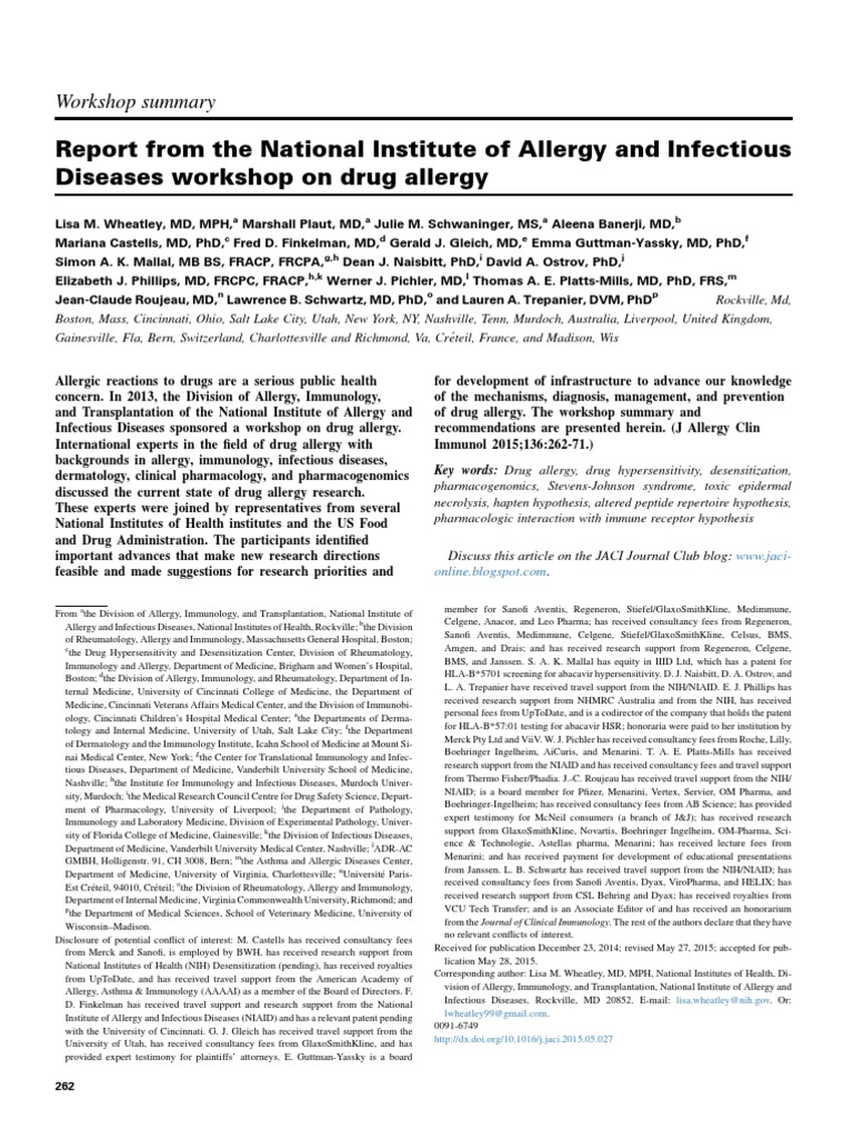 Report From The National Institute of Allergy and Infectious Diseases ...