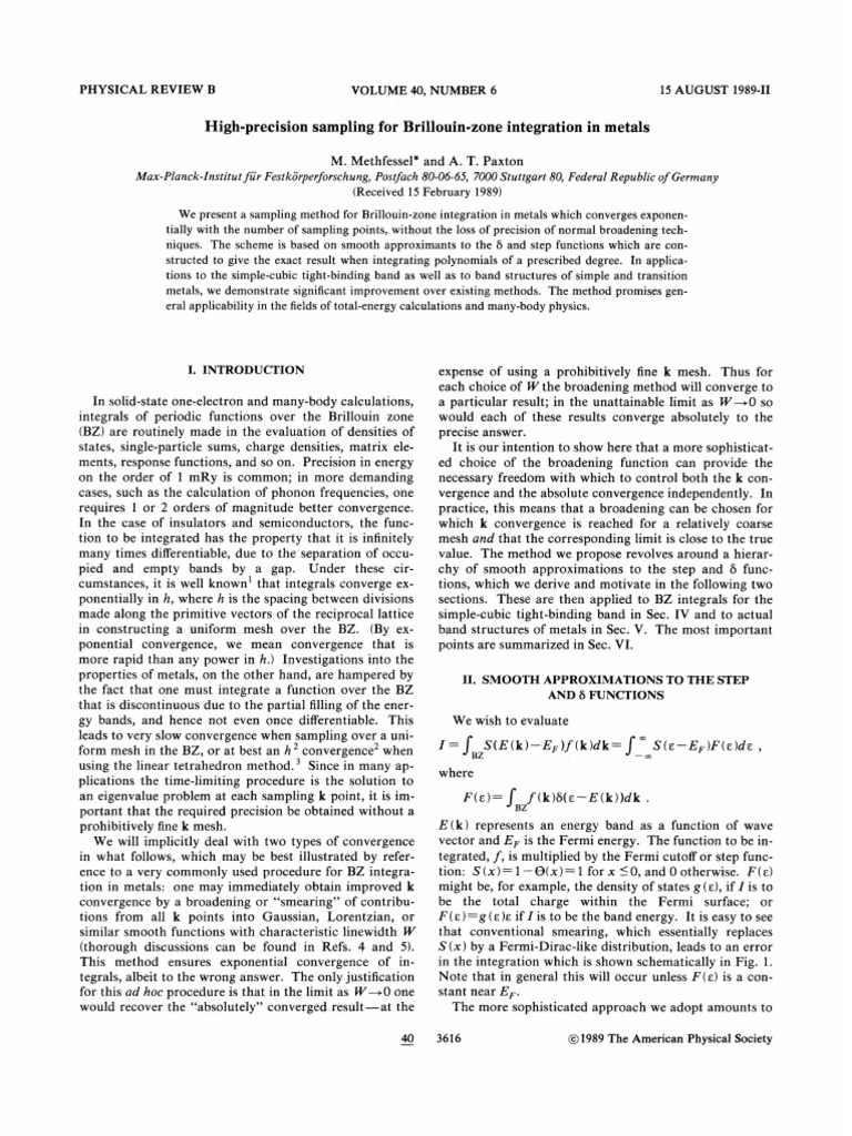 High-Precision Sampling For Brillouin-Zone Integration in Metals | PDF ...