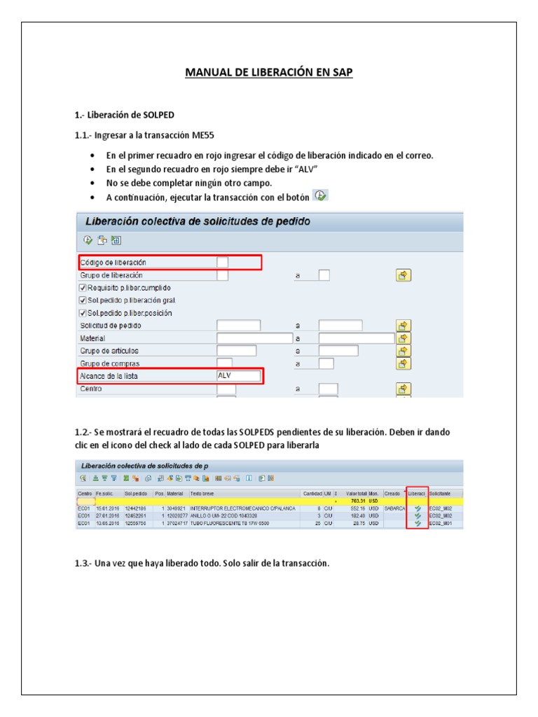 Manual de Liberacion en Sap | PDF