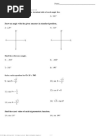 Trigonometry Review: State The Quadrant in Which The Terminal Side of Each Angle Lies