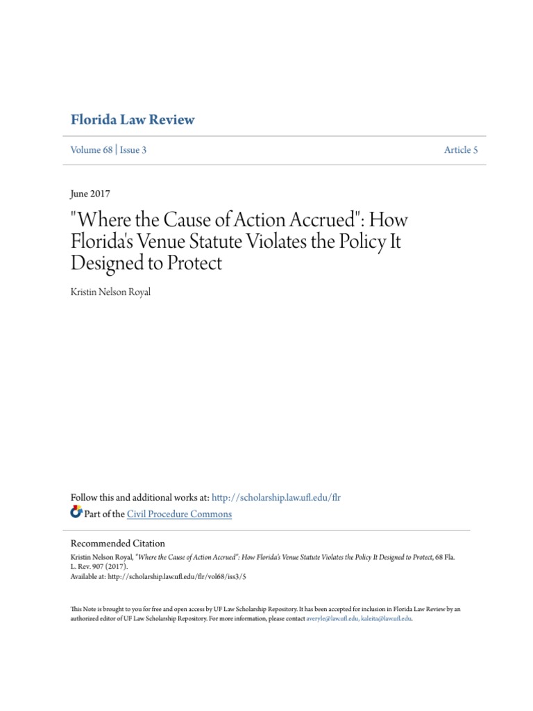 Where The Cause of Action Accrued How Floridas Venue Statute PDF