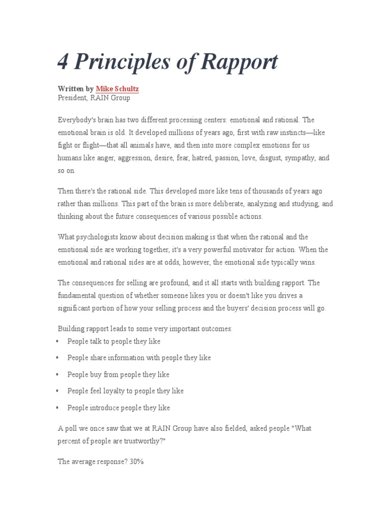 4 Principles Of Rapport Pdf Empathy Decision Making