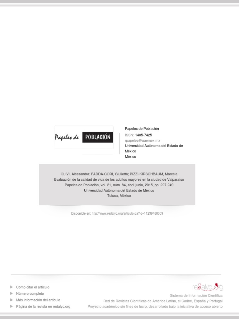 Evaluacion de La Calidad de Vida de Los Adultos Mayores | PDF | Vejez ...