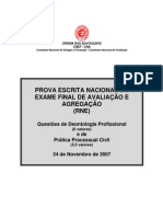 EXAME DE DEONTOLOGIA PROFISSIONAL E PROCESSO CIVIL DE 24 DE NOVEMBRO DE 2007 - RNE