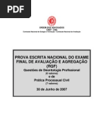 EXAME DE DEONTOLOGIA PROFISSIONAL E PROCESSO CIVIL DE 30 DE JUNHO DE 2007