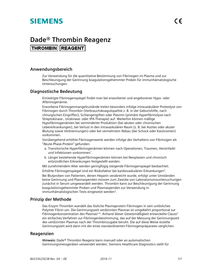 Dade Thrombin Reagent 1 | PDF