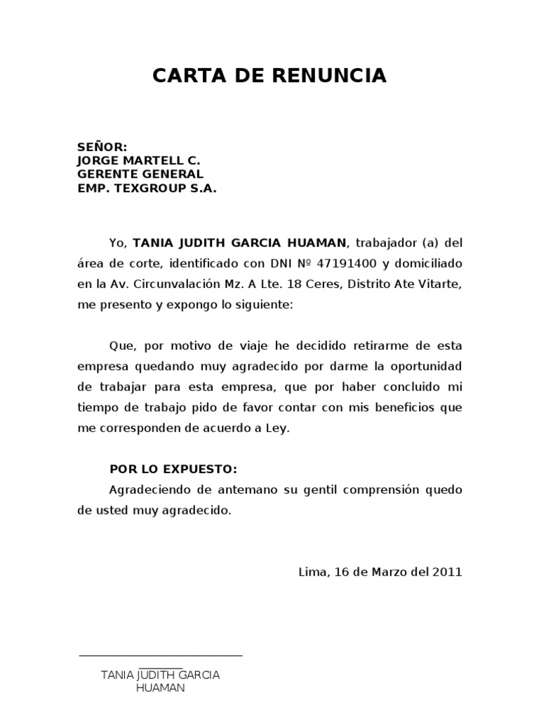 CARTA DE RENUNCIA