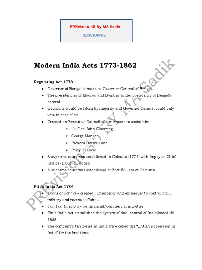 A Comprehensive Overview of the Major Acts that Shaped British Rule in ...