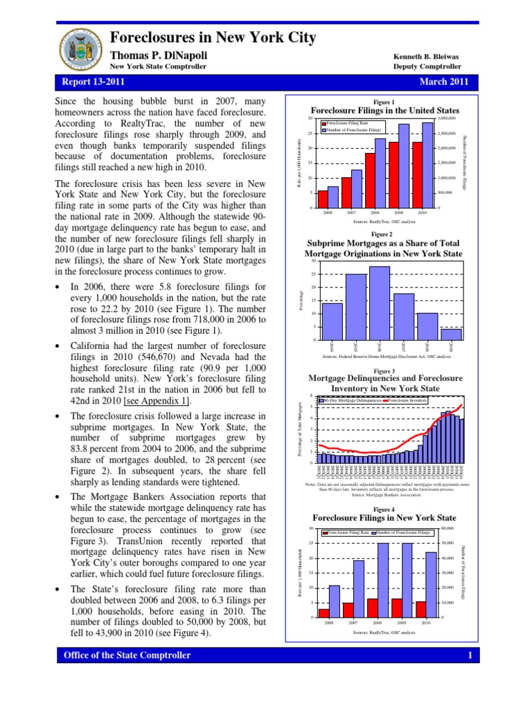 Foreclosures in New York City Thomas P. Dinapoli PDF Queens Brooklyn