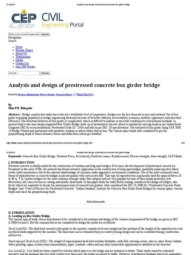 Analysis and Design of Prestressed Concrete Box Girder Bridge | PDF ...