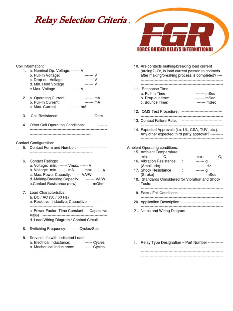 Relay Selection Criteria 1 | PDF | Relay | Inductor