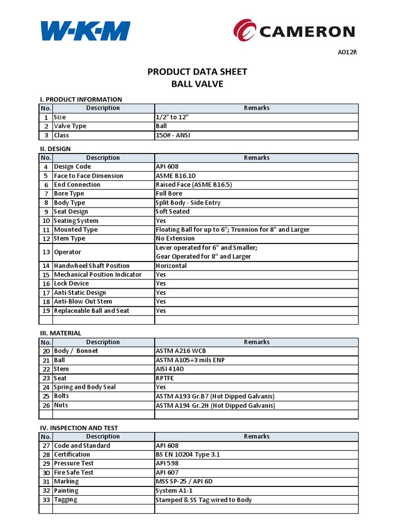 Industrial Valve Specifications | PDF | Valve | Screw
