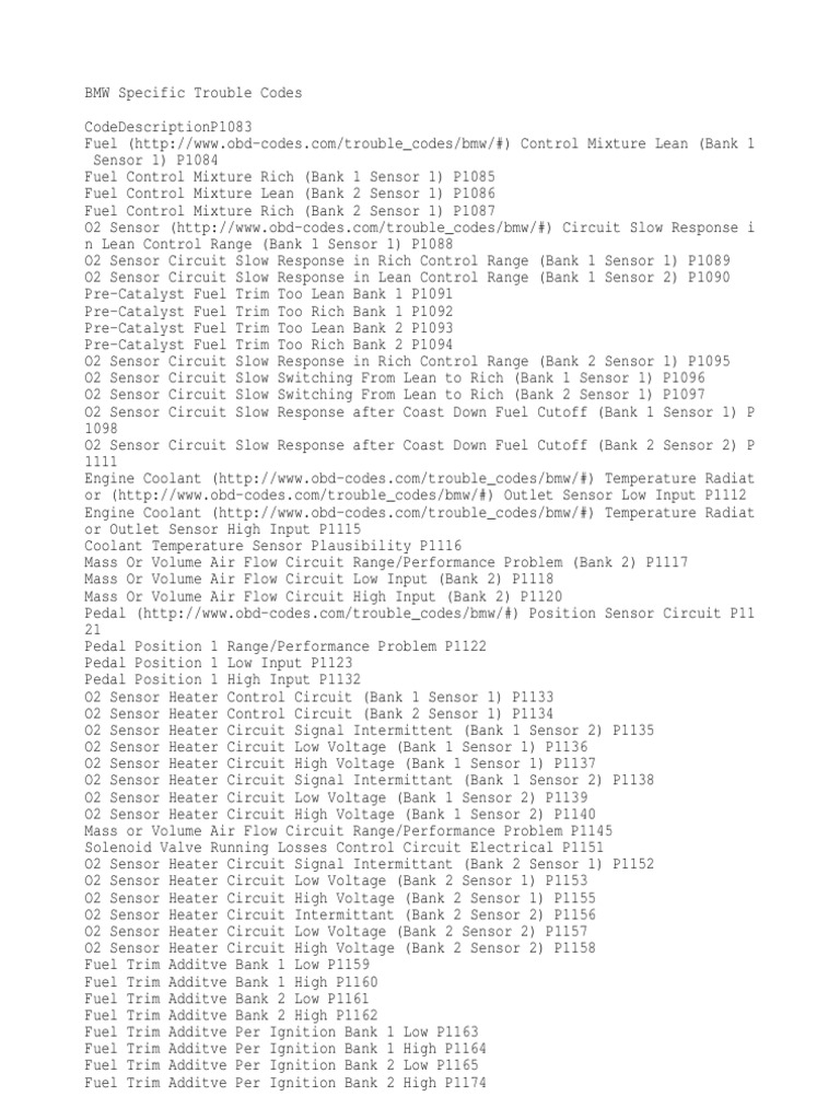 BMW Fault Codes Systems Engineering Propulsion