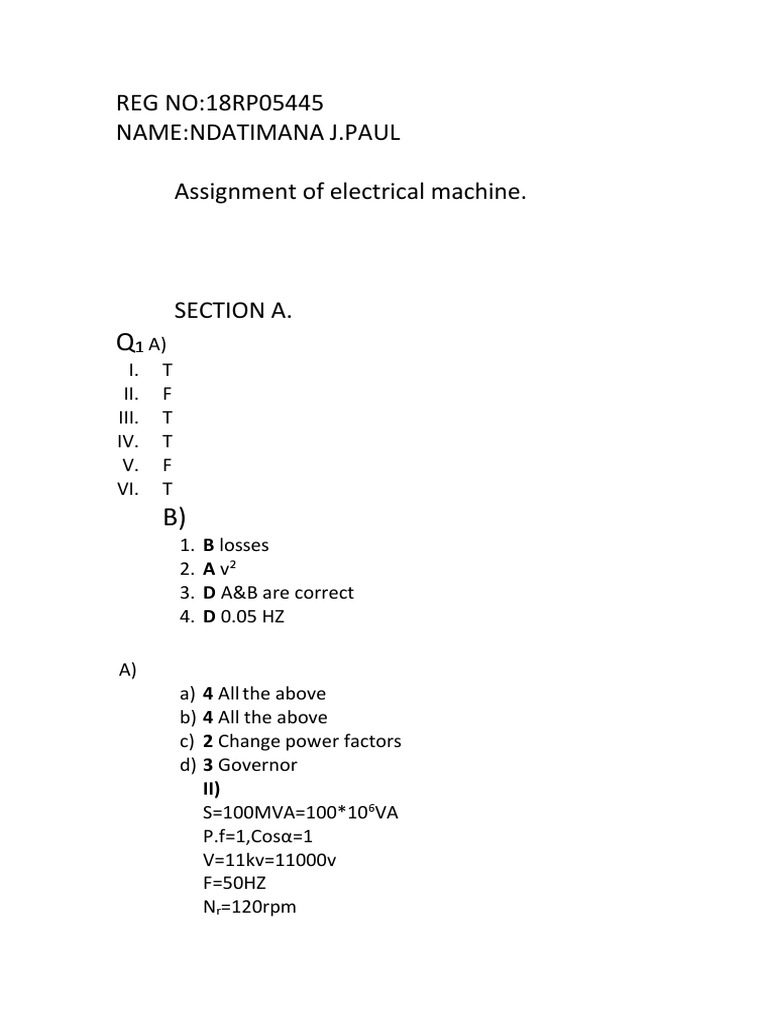 Assignment of Electrical Machines by Ndatimana J.P | PDF | Electric ...