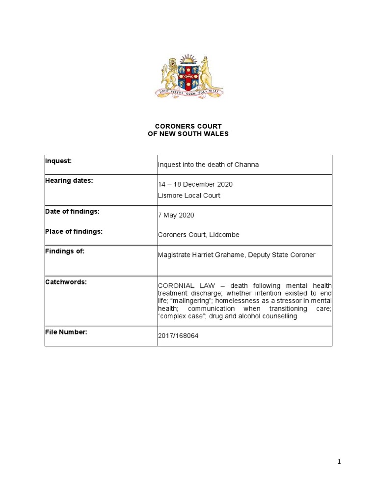Coroners Court of New South Wales Inquest: Hearing Dates | PDF ...
