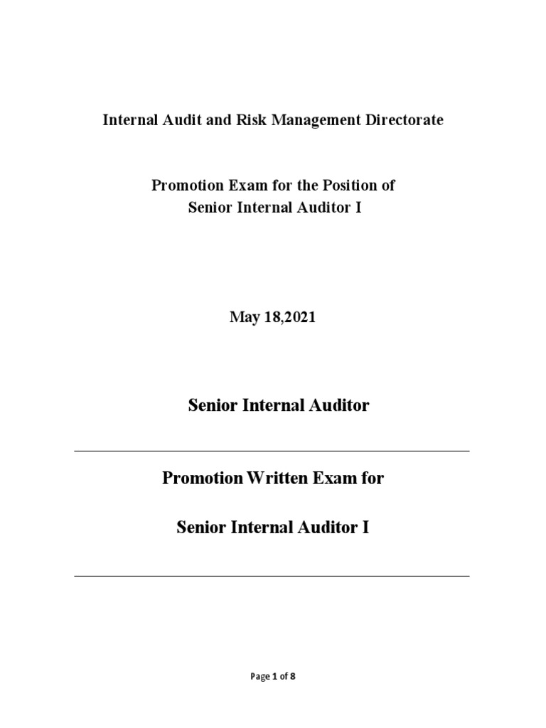 Senior Internal Auditor Exam Guide Pdf Internal Audit Audit