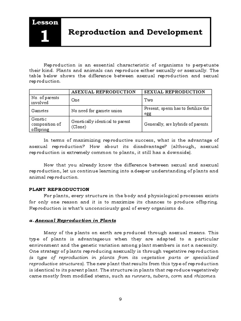 Genbio2 q2 Mod1.1 Reproduction-And-Development | PDF | Reproductive ...