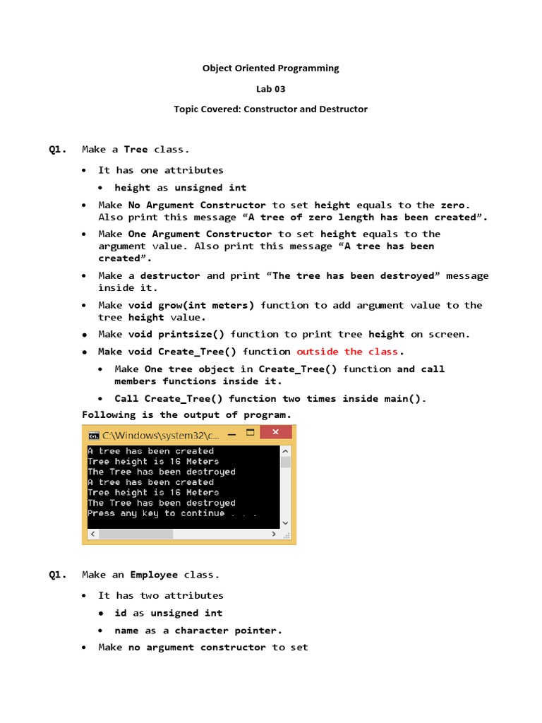 Object Oriented Programming Lab 03 Topic Covered: Constructor and ...