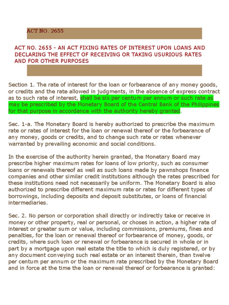 The Usury Law PDF Forbearance Interest