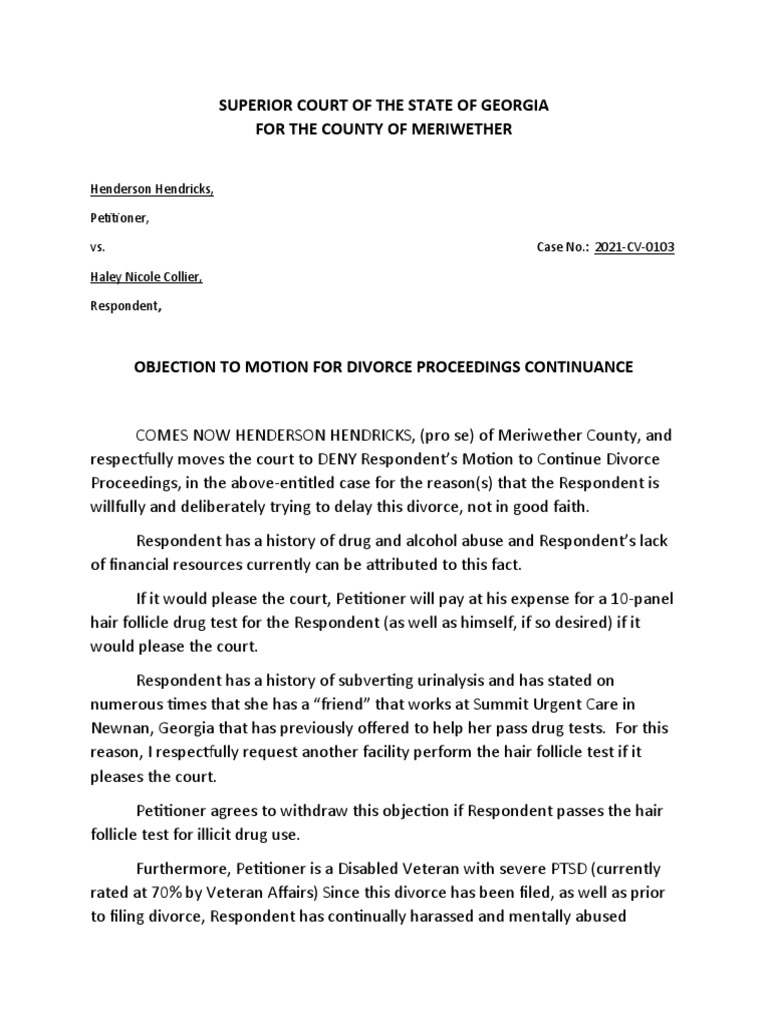 Objection To Continuance | PDF | Police | Pro Se Legal Representation ...