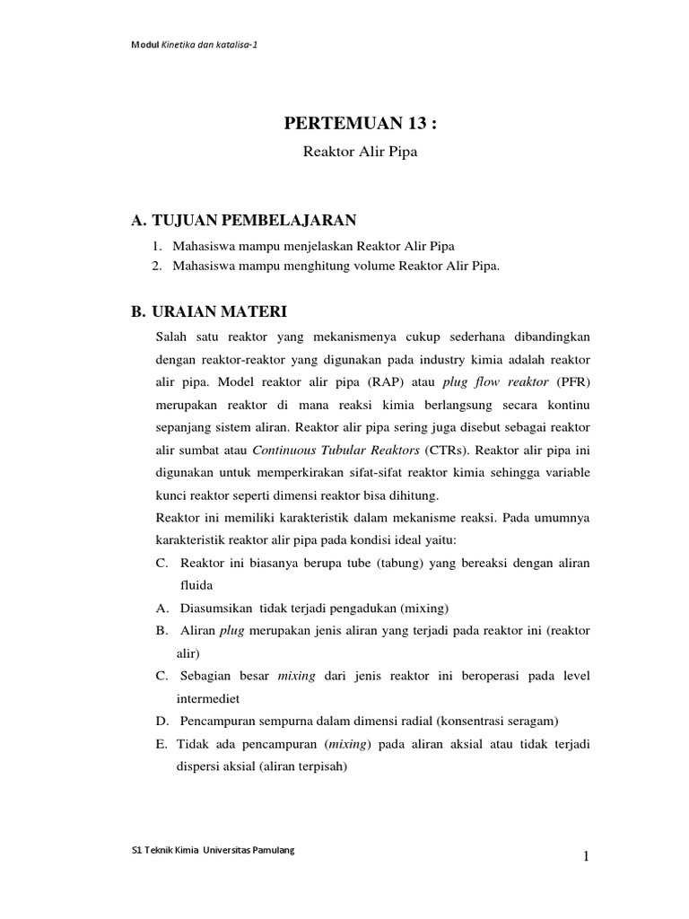 Reaktor Alir Pipa dalam Kinetika Kimia | PDF | Sains & Matematika ...